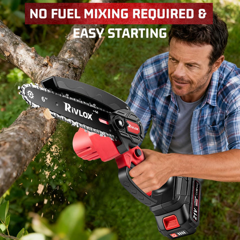 Rivlox Mini Chainsaw lightweight design reduces wrist fatigue.