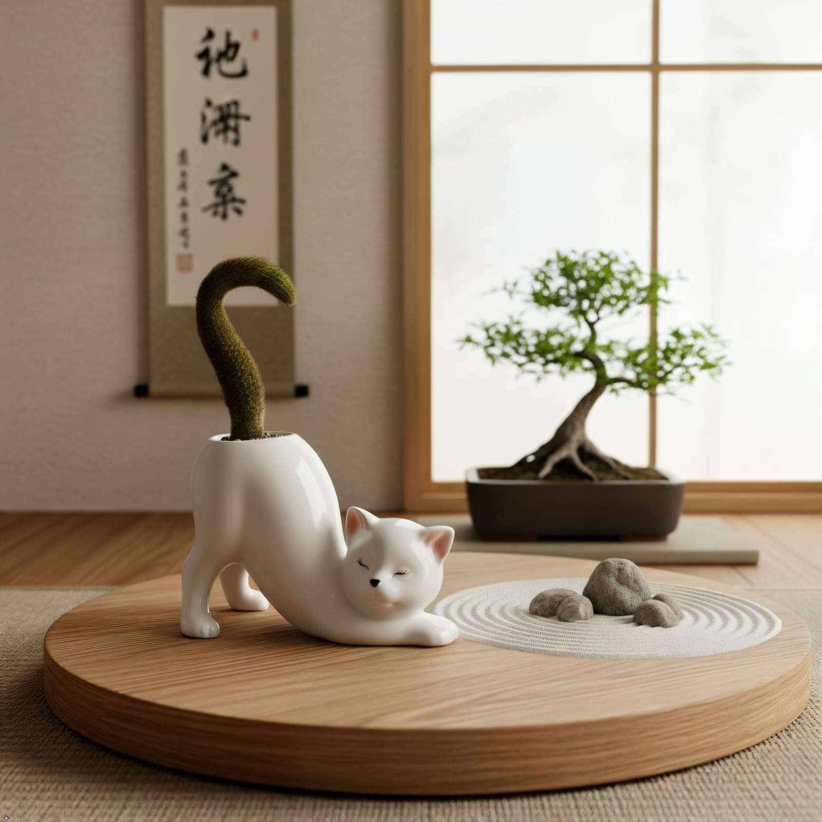 Rivonthex tailless cat planter desk decor; lightweight and portable