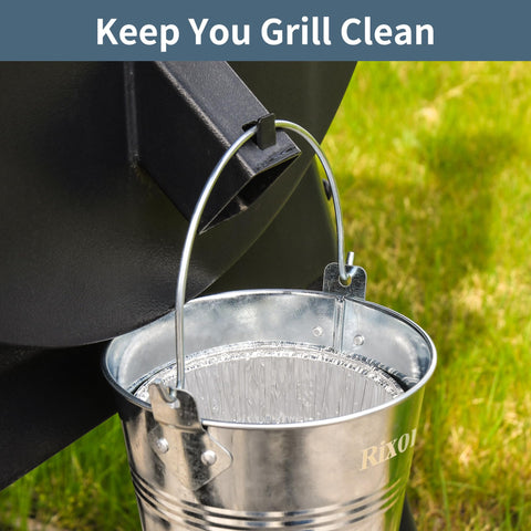Rixordd grease bucket 5.6-inch diameter catching drips.