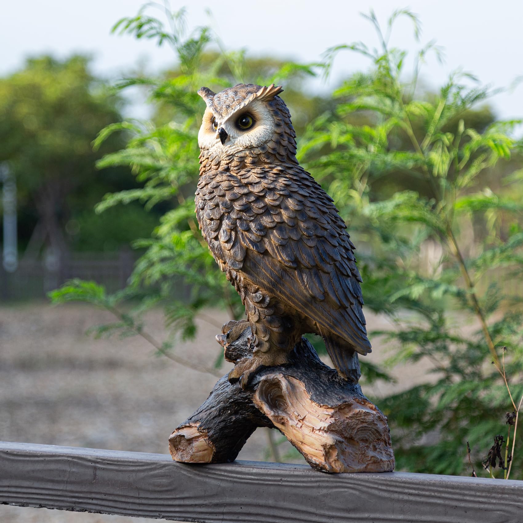 RKGOMDMU owl decor perched on stump showing lifelike details and durability