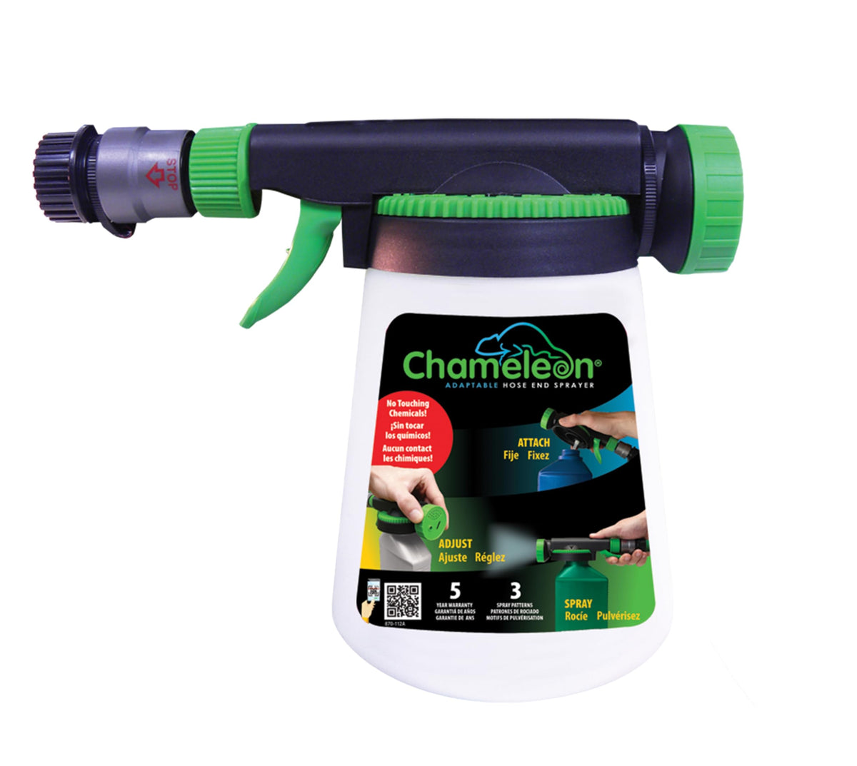 RL Flo-Master Chameleon sprayer attached to hose for efficient garden spraying