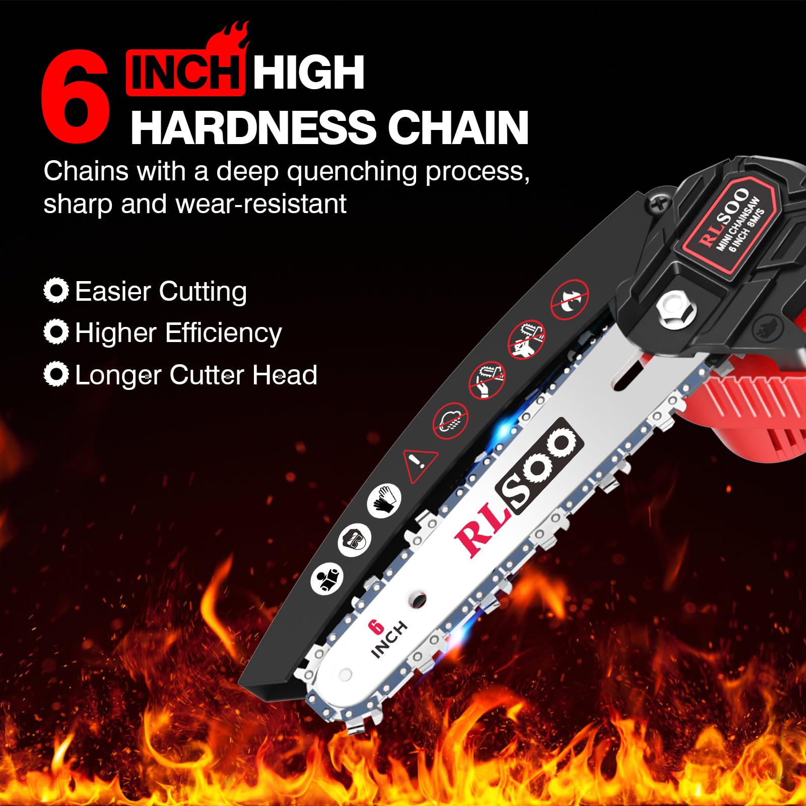 RLSOO mini chainsaw at 2.6 lbs, ideal for one-handed use.