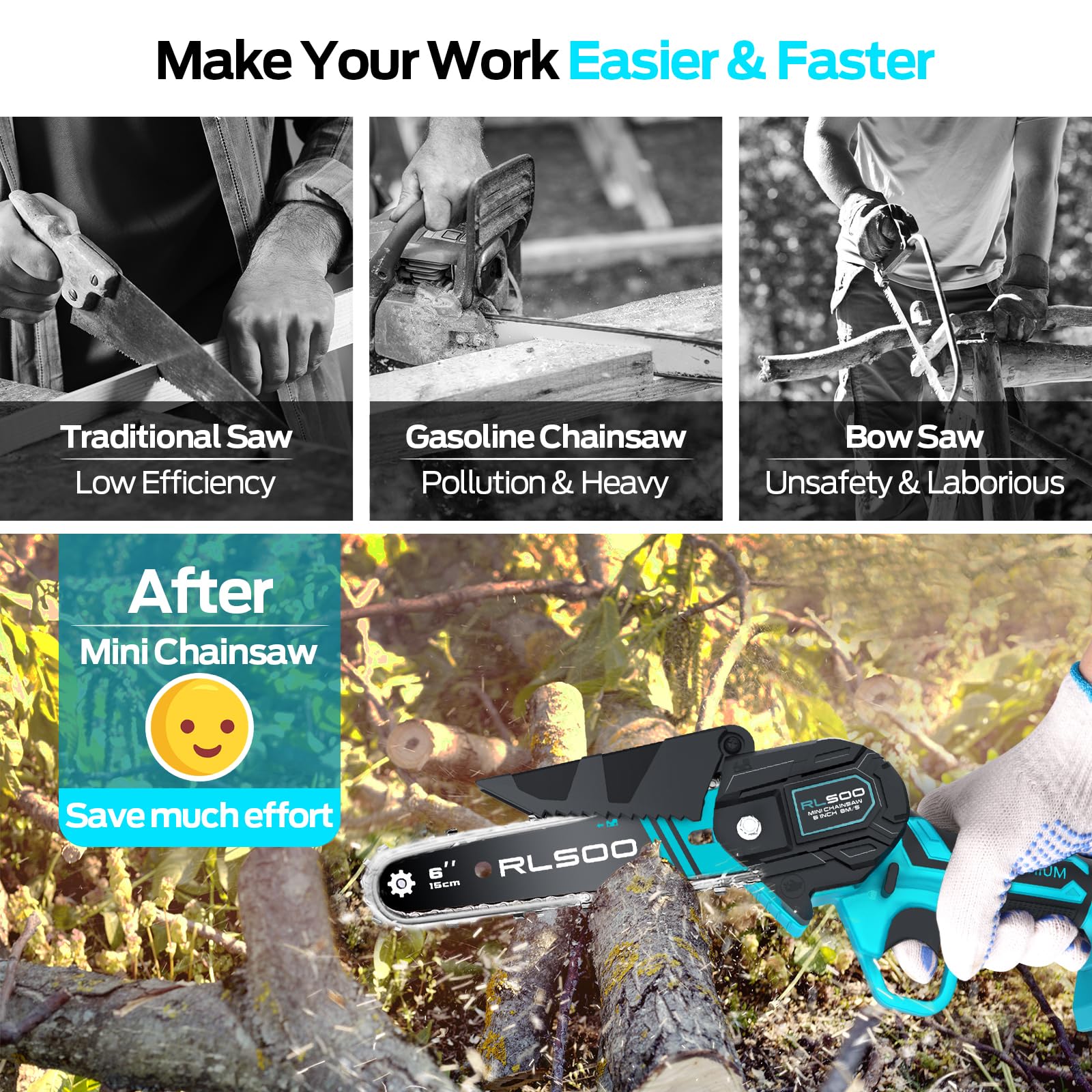 RLSOO Mini Chainsaw lightweight-design enabling comfortable use
