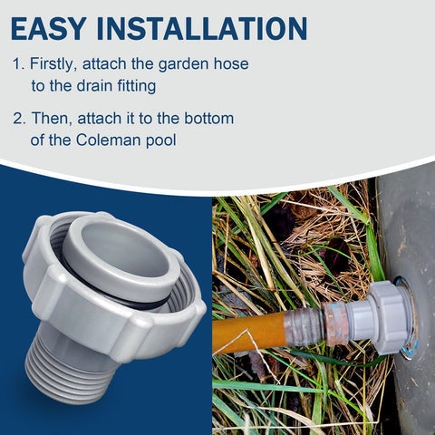 RM Romansk drain fitting details: 1.5 inch bottom, 1.0 inch hose thread