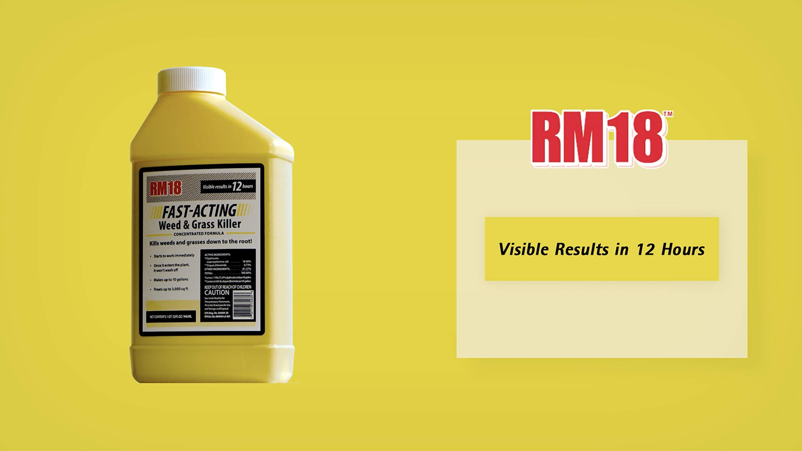 RM18 32oz bottle label close-up with clear usage directions.