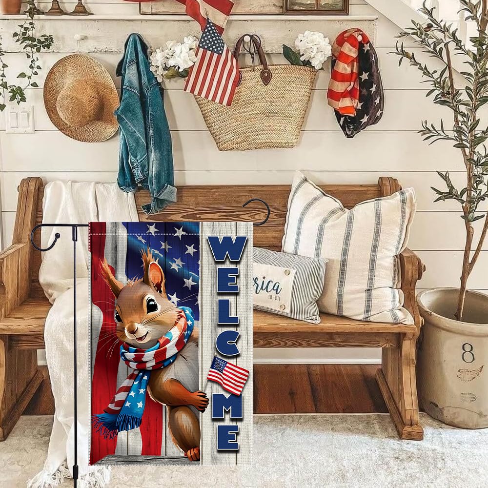 RMXJKIIU burlap two-layer garden flag with double-sided patriotic print for visibility