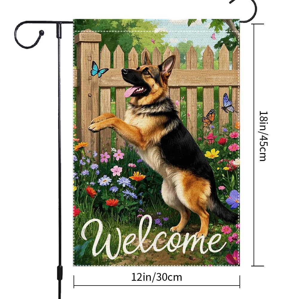 RMXJKIIU garden flag showing green trees and butterflies for seasonal curb appeal.