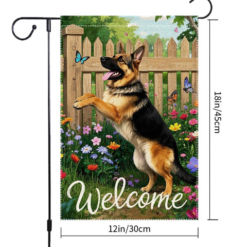 RMXJKIIU garden flag showing green trees and butterflies for seasonal curb appeal.