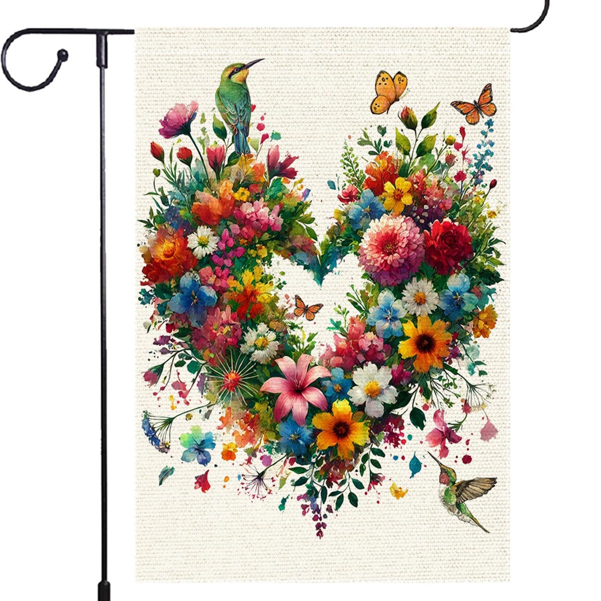 RMXJKIIU heart-floral flag with butterflies for vibrant spring garden decor.