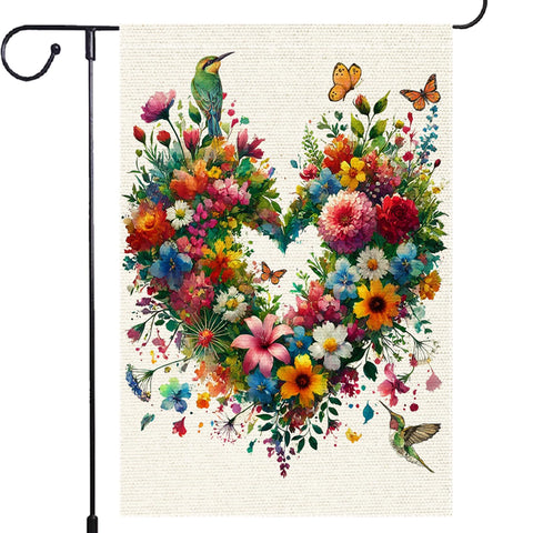 RMXJKIIU heart-floral flag with butterflies for vibrant spring garden decor.