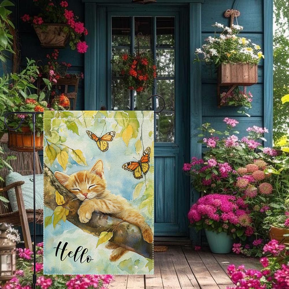 RMXJKIIU Hello Spring Garden Flag 12x18 size for flexible yard display.