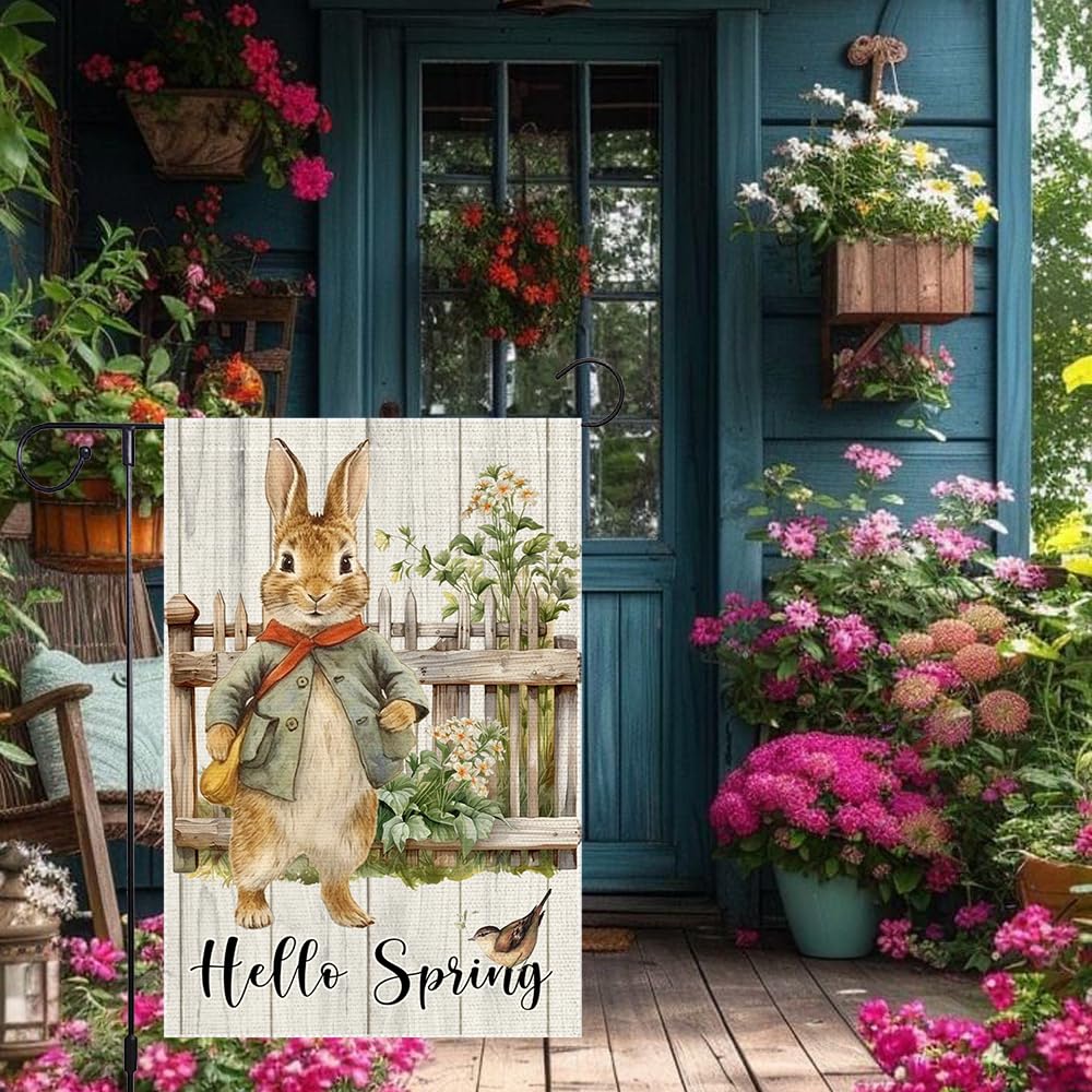 RMXJKIIU Hello Spring Garden Flag with double-sided printing for visibility from both sides