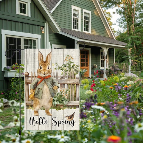 RMXJKIIU Hello Spring Garden Flag serves as Easter decoration for festive occasions