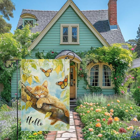 RMXJKIIU Hello Spring Garden Flag enhances garden borders with spring mood.
