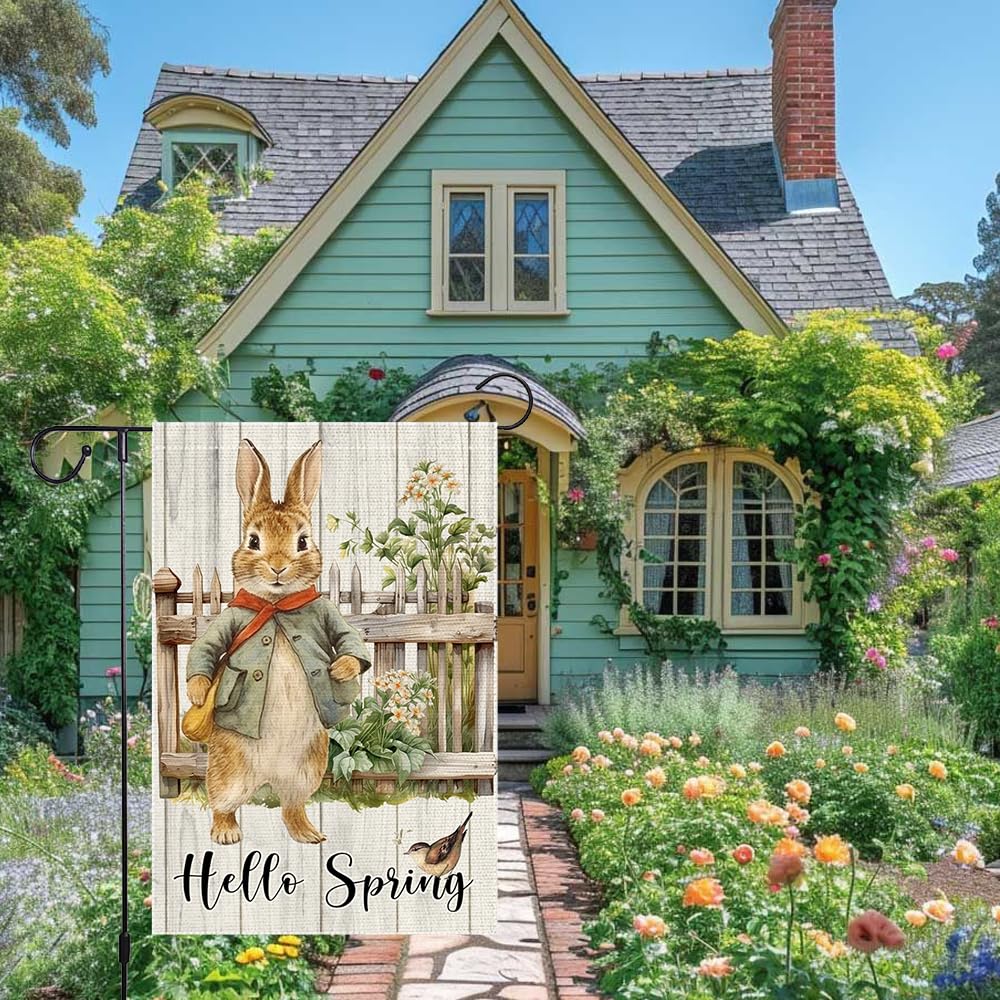 RMXJKIIU Hello Spring Garden Flag enhances porches and patios with seasonal charm