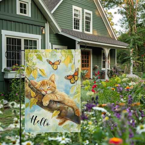 RMXJKIIU Hello Spring Garden Flag suitable for yard display and garden aesthetics.