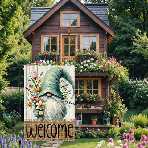 RMXJKIIU Linen-background welcome flag adds rustic charm at entryways.
