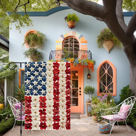 RMXJKIIU patriotic floral garden flag, blue with stars design, ideal for porch or lawn celebrations.