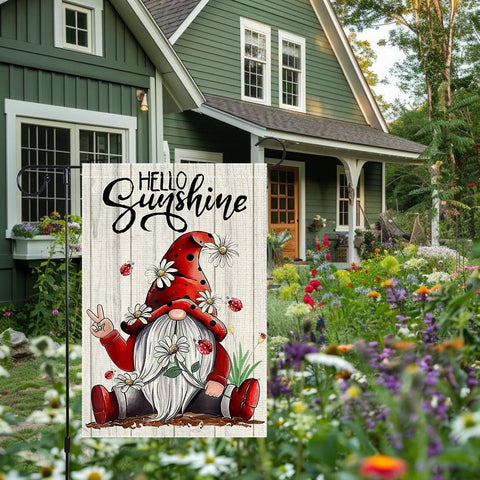 RMXJKIIU Red-hat gnome flag creates a friendly focal point.