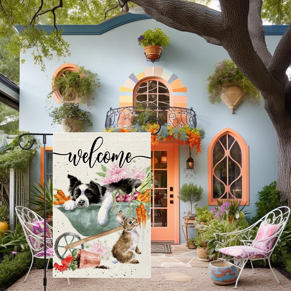 RMXJKIIU spring garden flag with rabbit scene adds seasonal charm