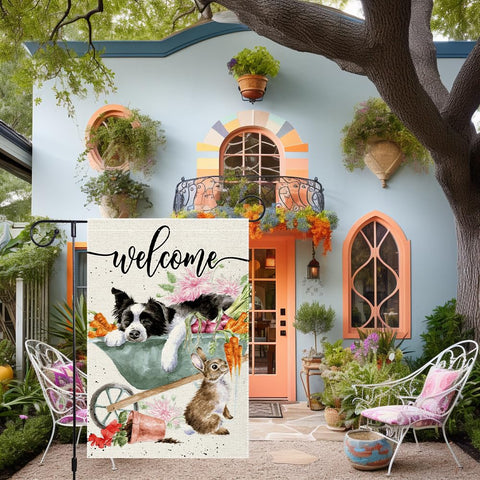 RMXJKIIU spring garden flag with rabbit scene adds seasonal charm