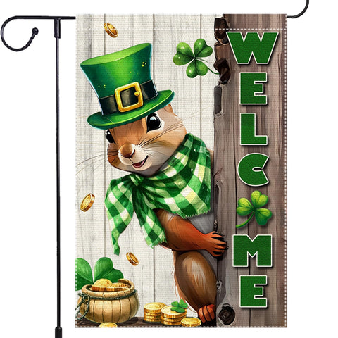 RMXJKIIU spring St Patrick's Day garden flag 12x18 inches with burlap texture for curb appeal