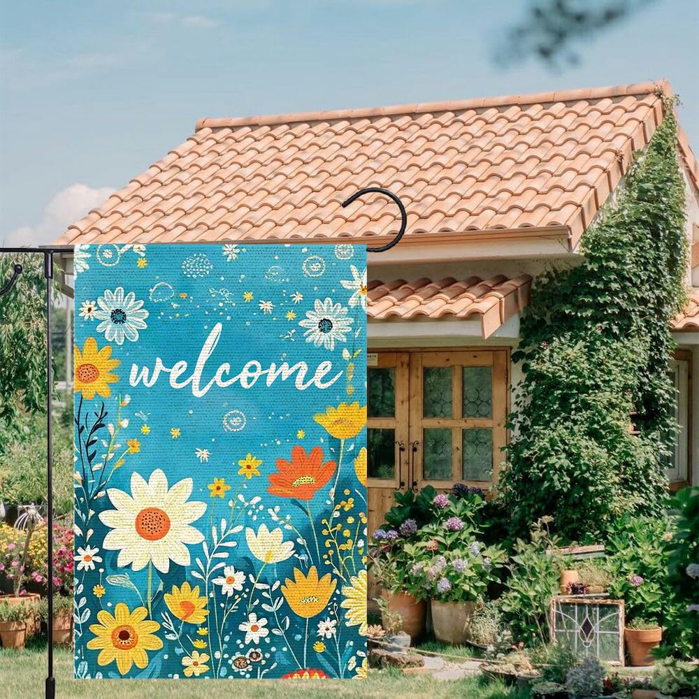 RMXJKIIU spring-summer garden flag back view doubles as a welcoming outdoor sign