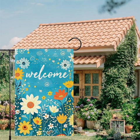 RMXJKIIU spring-summer garden flag back view doubles as a welcoming outdoor sign