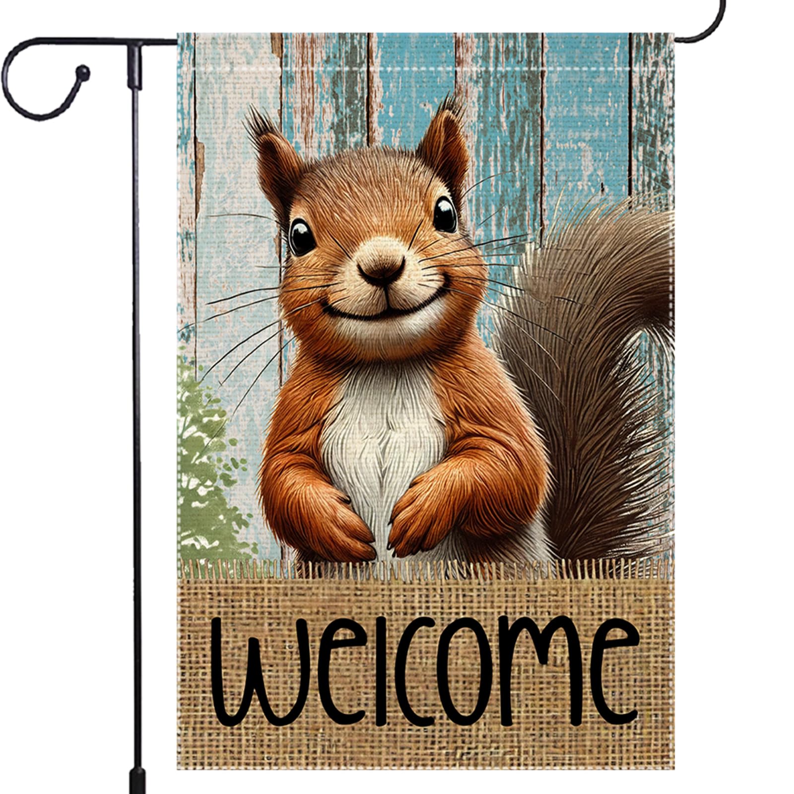 RMXJKIIU Spring Summer garden flag front view with friendly squirrel welcoming guests