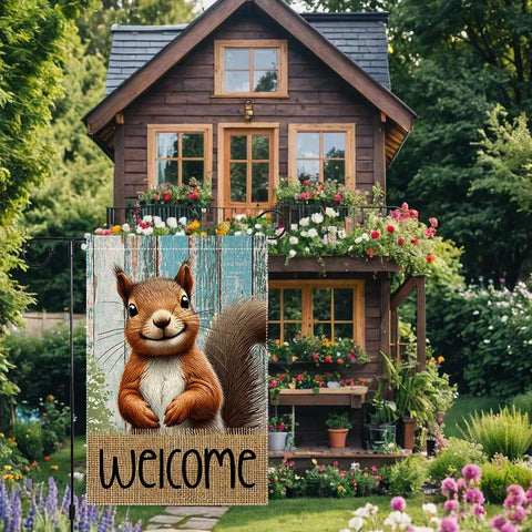 RMXJKIIU squirrel behind sign detail adds rustic spring charm