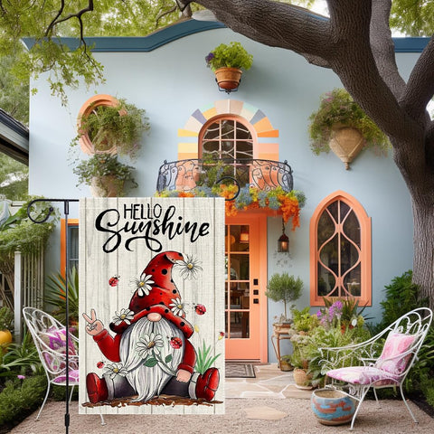 RMXJKIIU Summer Gnome flag adds playful floral charm to your garden views.