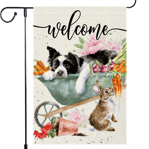 RMXJKIIU Welcome Spring flag with dog cart enhances garden curb appeal