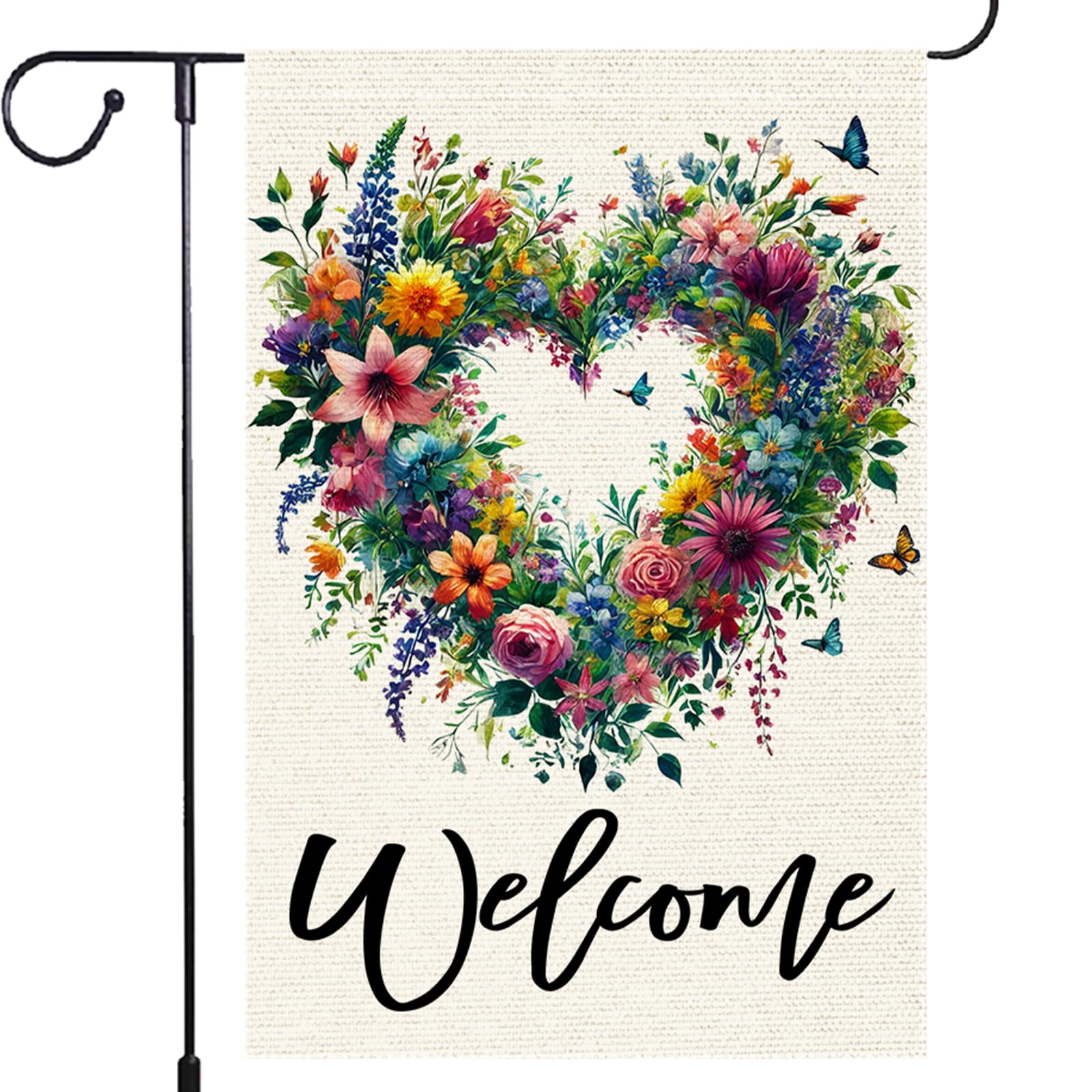 RMXJKIIU Welcome Spring/Summer garden flag with vibrant floral heart design for curb appeal