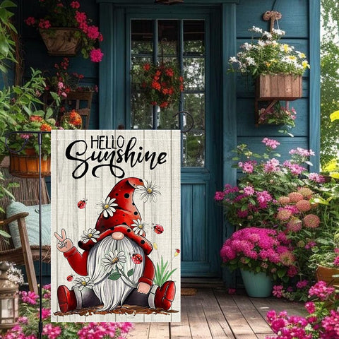 RMXJKIIU Yard flag showcases daisies and ladybugs near walkways.