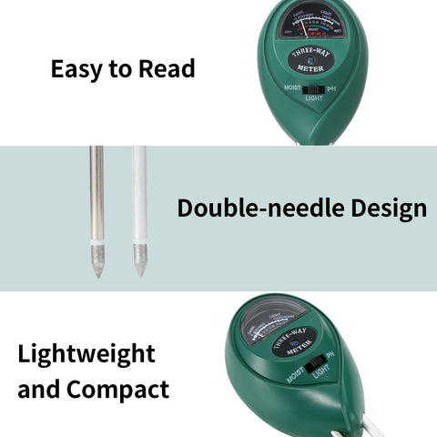 Rngeo 3-in-1 soil tester with mode switch for moisture, light, and pH