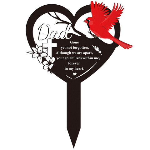 Rngmsi cardinal dad grave marker with heart and flowers for cemetery memorials.