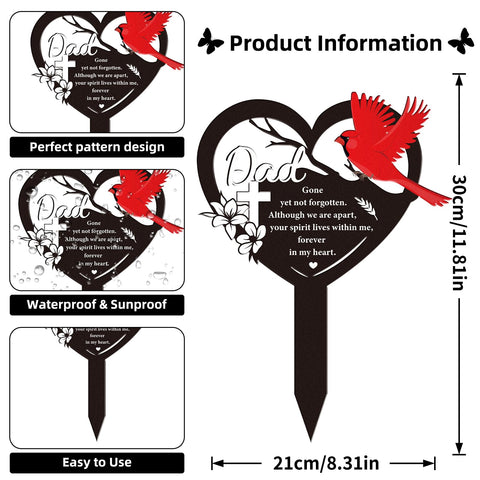 Rngmsi heart-shaped grave marker shows cardinals and floral accents for remembrance.
