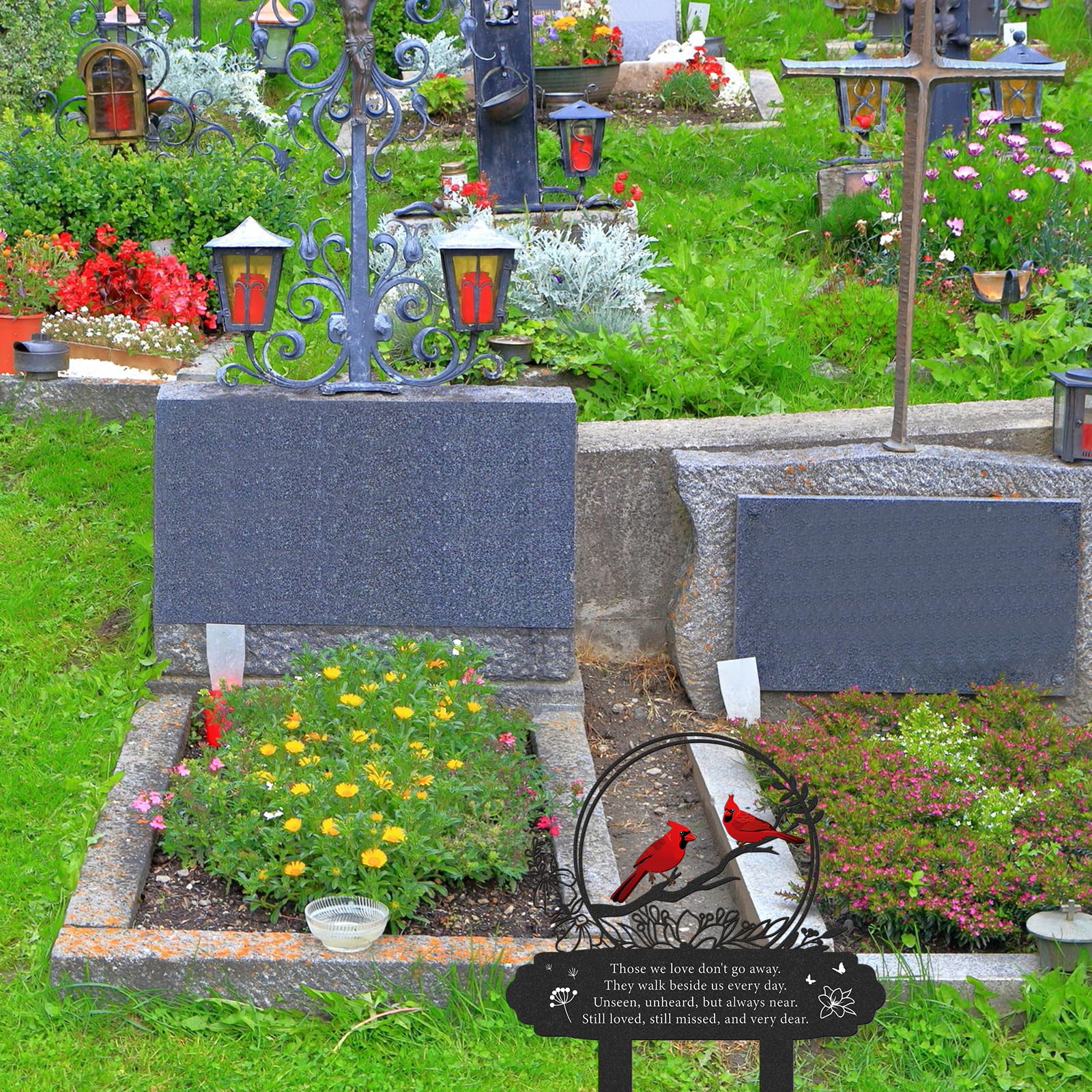 Rngmsi double-sided iron art tombstone designed for outdoor view.