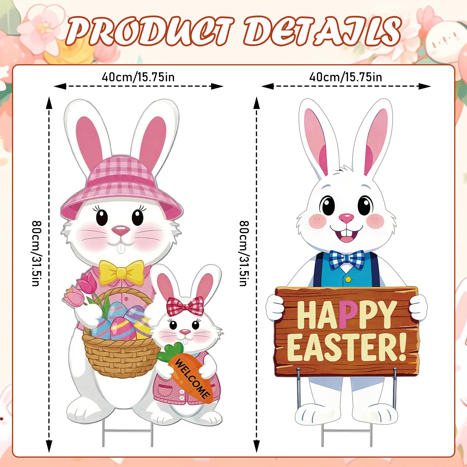 Rngmsi Easter Bunny yard sign featuring egg baskets and welcoming motif.