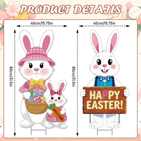 Rngmsi Easter Bunny yard sign featuring egg baskets and welcoming motif.