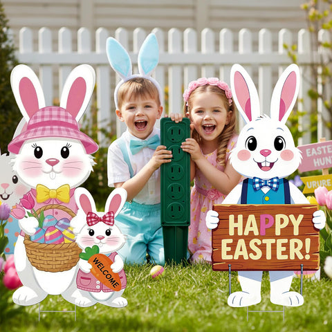 Rngmsi Welcome bunny yard sign with cheerful Easter scene.