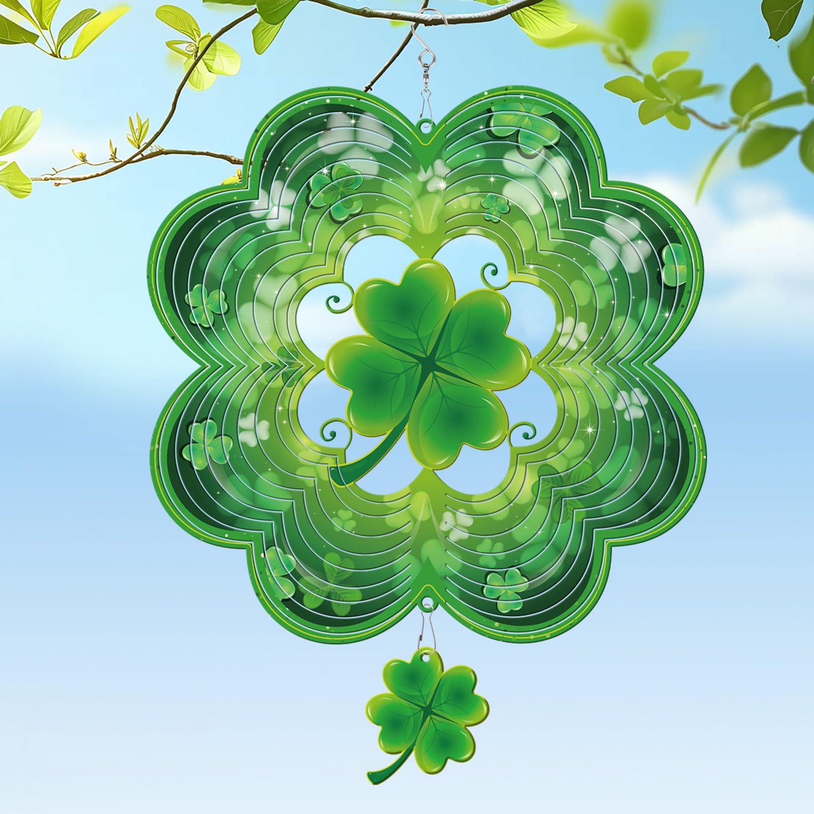 Rngmsi four-leaf clover wind spinner outdoor décor adds festive charm to gardens