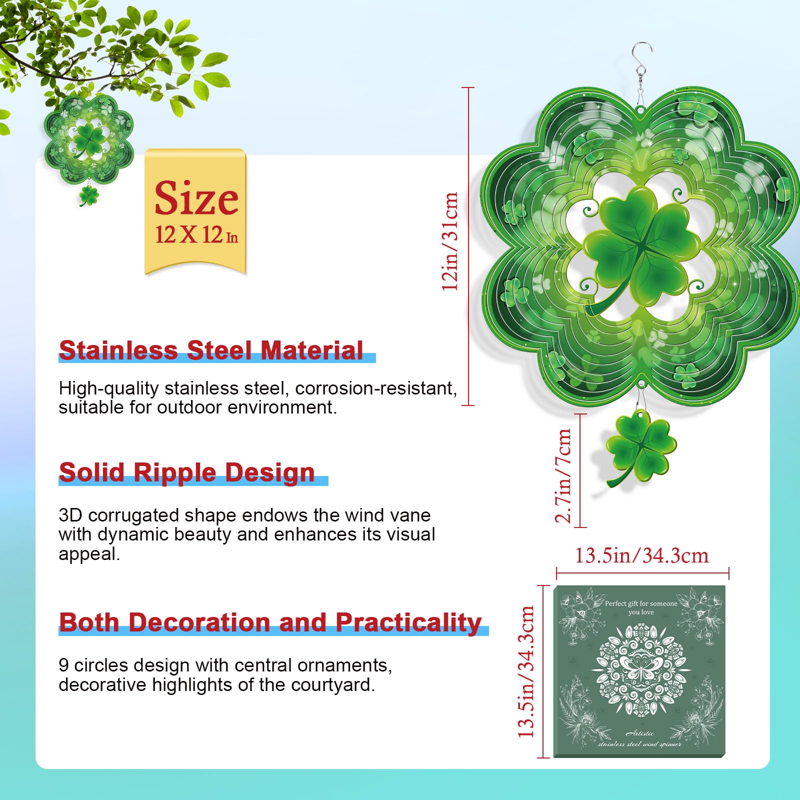 Rngmsi St Patrick's Day wind spinner hanging decor brings playful motion to yards