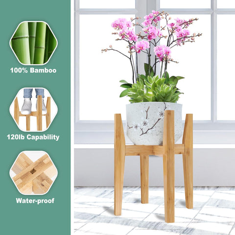 Rnined adjustable stand height provides two options for pot sizes.