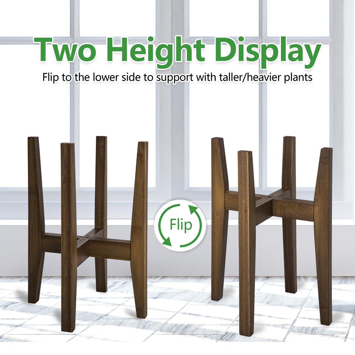 Sturdy bamboo plant stand from Rnined with a waterproof, burr-free surface