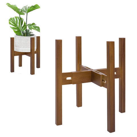 Rnined bamboo plant stand showing adjustable 8-12 inch pot compatibility for versatile decor