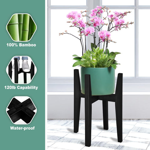 Rnined bamboo plant stand adjustable width 8–12 inches detail for versatile fit.