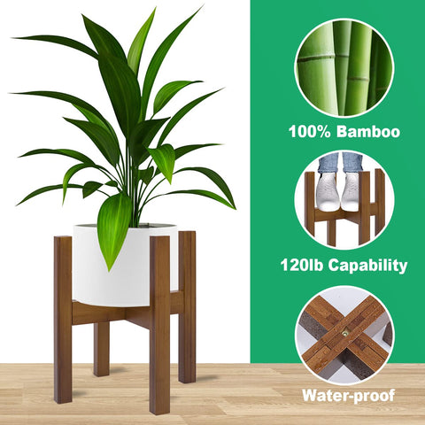 Rnined mid-century bamboo stand displayed as a sturdy, elegant plant showcase