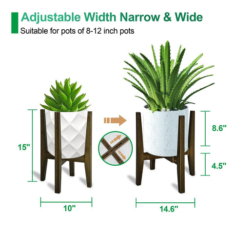 Rnined adjustable width plant stand 8–12 inches for versatile pot sizes