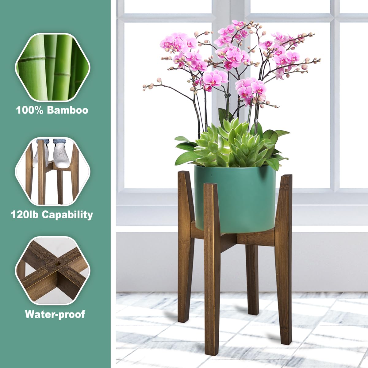 Bamboo plant stand by Rnined with smooth, walnut-finished surface